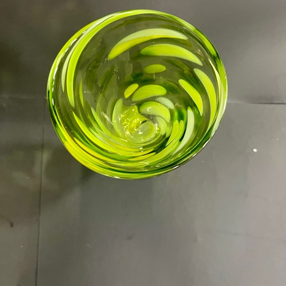 Hand Blown Glass Goblet - Green and Yellow Mixed Glass - 8" Tall - Picture 6 of 10